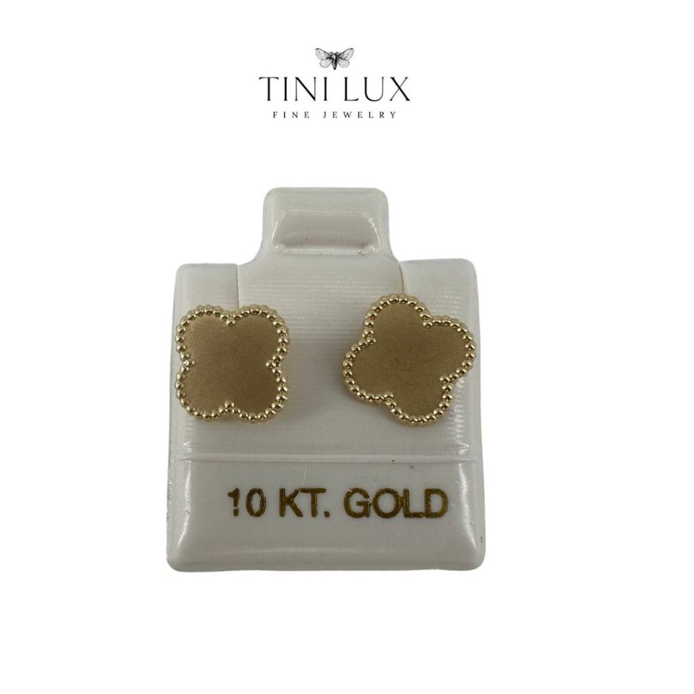 Earrings Studs Yellow Gold 10K Screwback Clover Design 8MM